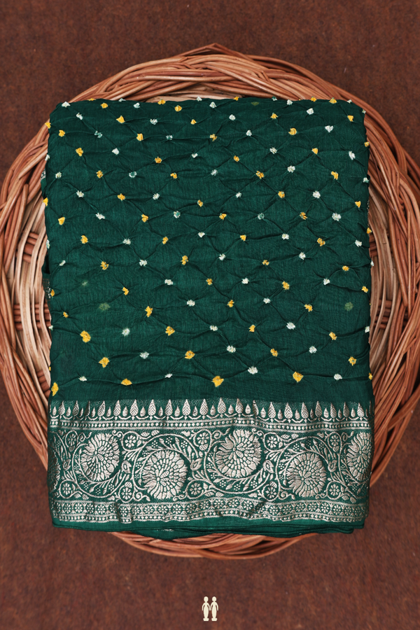 Bandhani Silk Saree In Forest Green With Tie And Dye Design