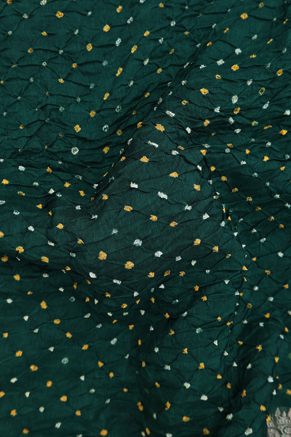 Bandhani Silk Saree In Forest Green With Tie And Dye Design
