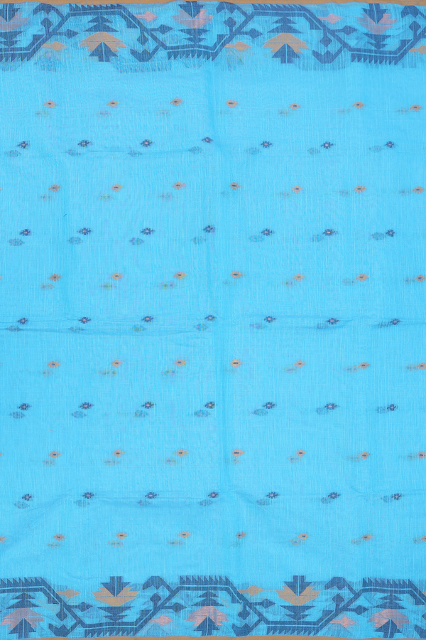 Bengal Cotton Saree In Blue With Threadwork Buttas