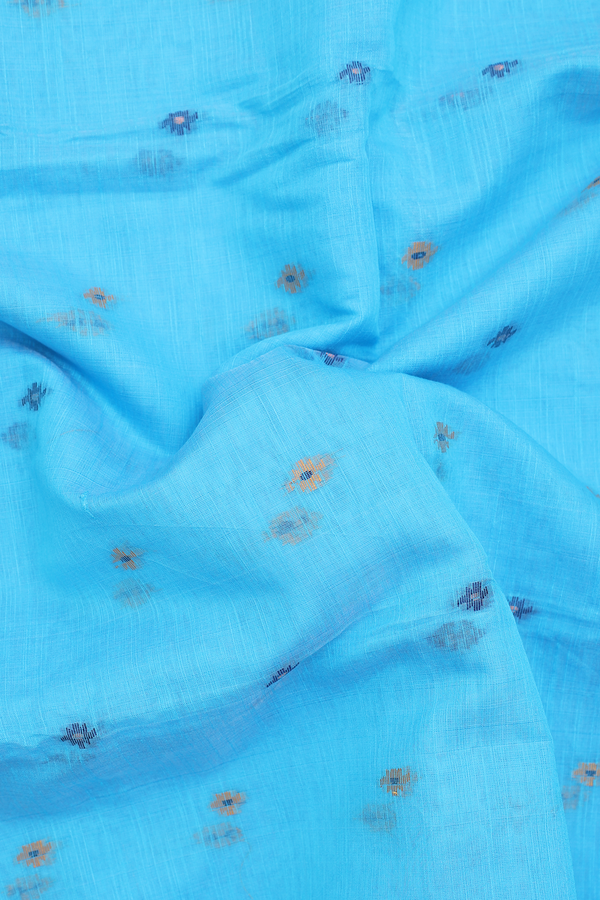 Bengal Cotton Saree In Blue With Threadwork Buttas