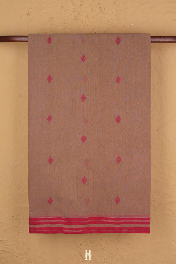 Bengal Cotton Saree In Brown With Threadwork Buttas
