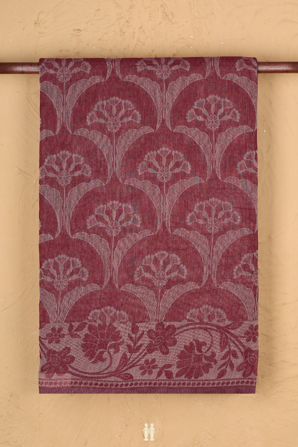 Bengal Cotton Saree In Burgundy Red With Allover Design