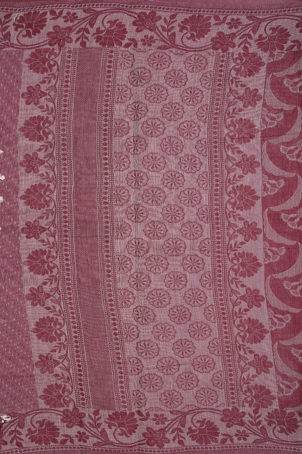 Bengal Cotton Saree In Burgundy Red With Allover Design