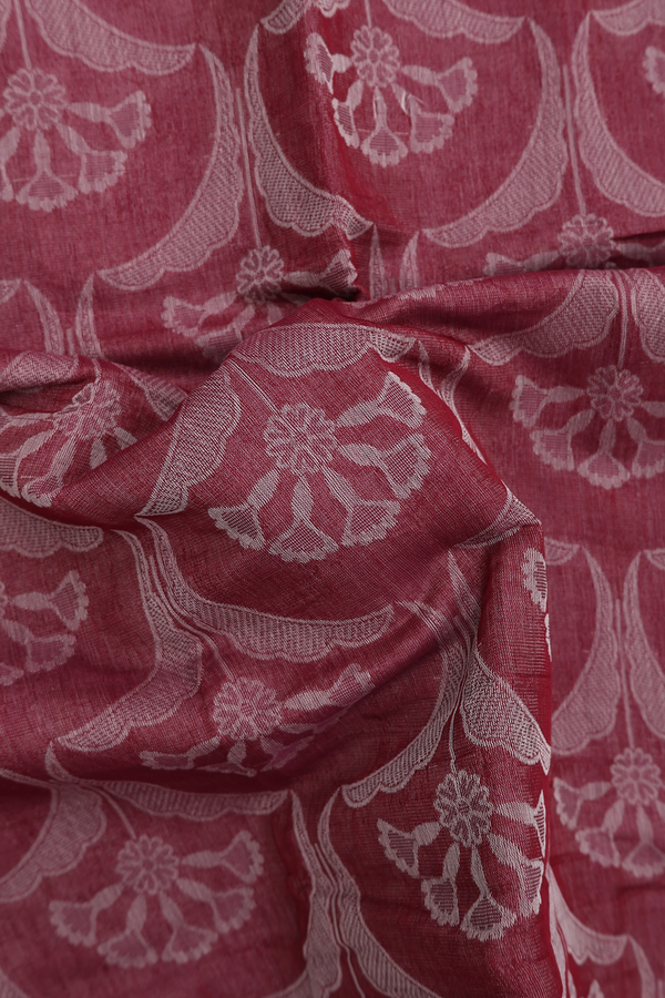 Bengal Cotton Saree In Burgundy Red With Allover Design