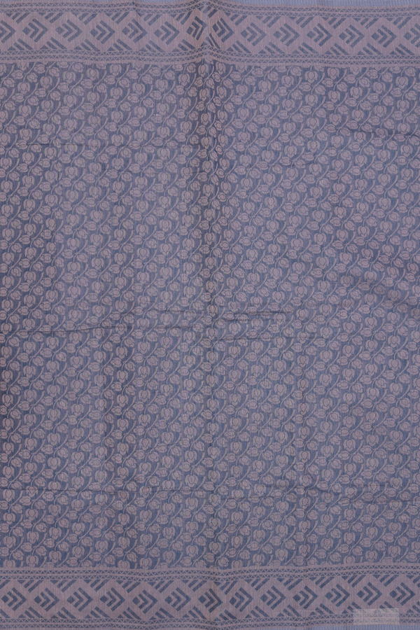Bengal Cotton Saree In Charcoal Grey With Floral Design