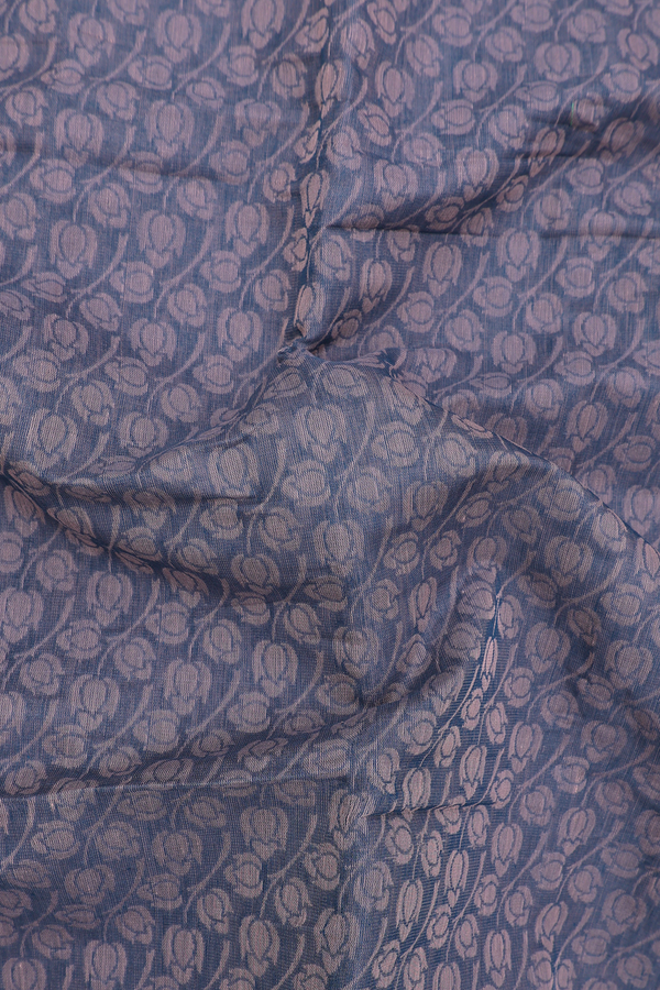 Bengal Cotton Saree In Charcoal Grey With Floral Design