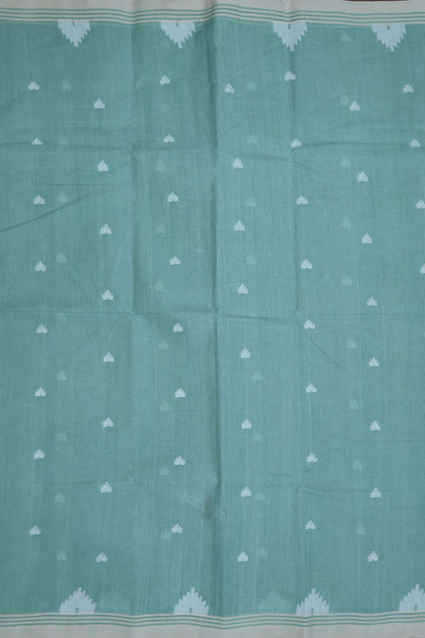 Bengal Cotton Saree In Dusty Green With Threadwork Buttas