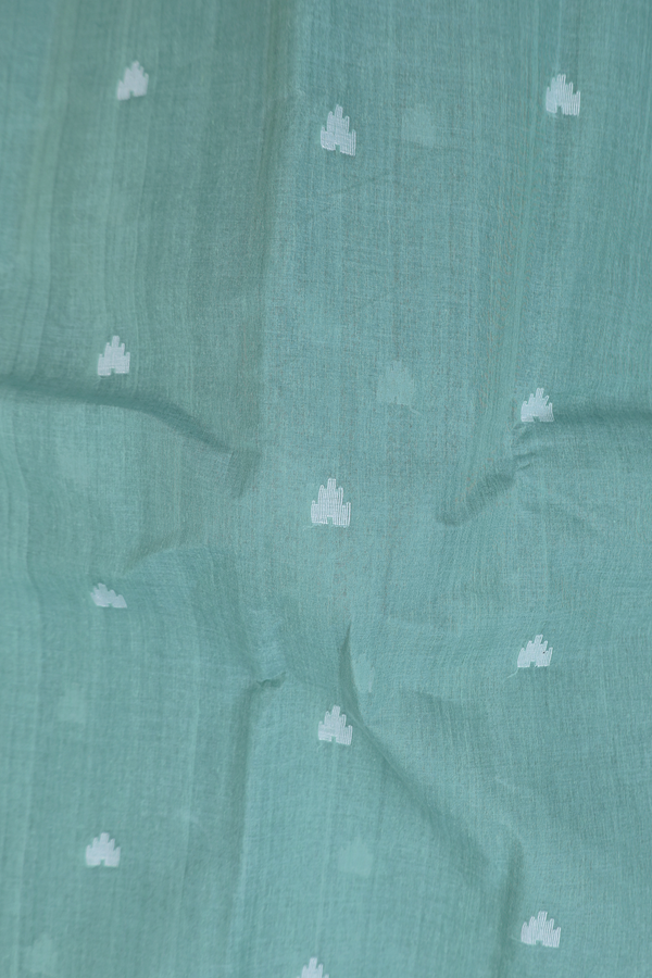 Bengal Cotton Saree In Dusty Green With Threadwork Buttas