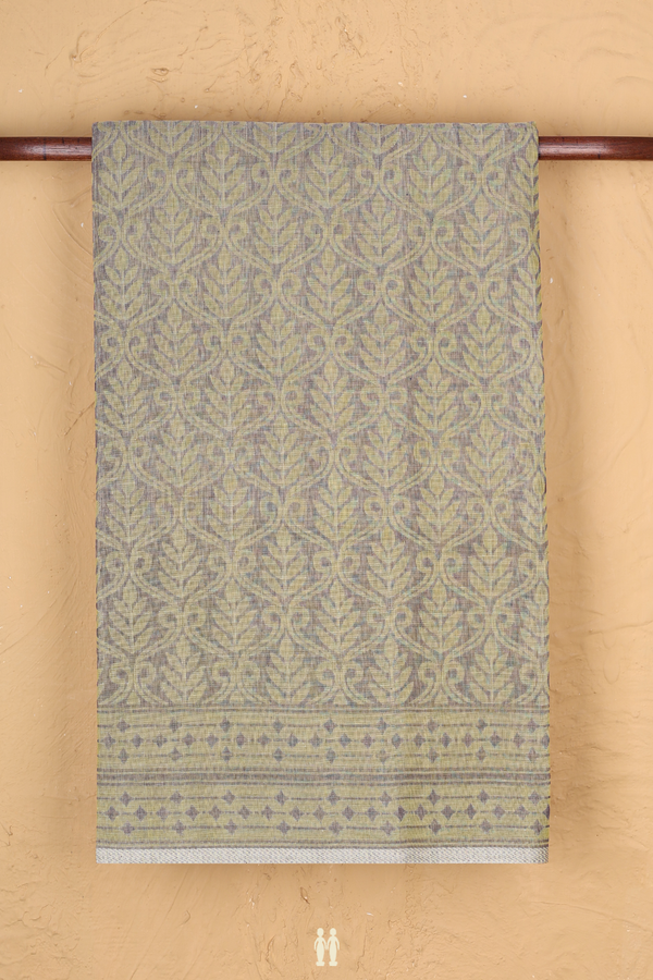 Bengal Cotton Saree In Green Beige With Allover Design