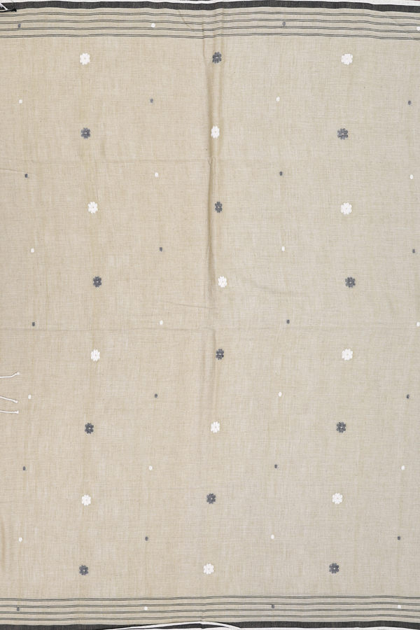 Bengal Cotton Saree In Greenish Beige With Threadwork Buttas