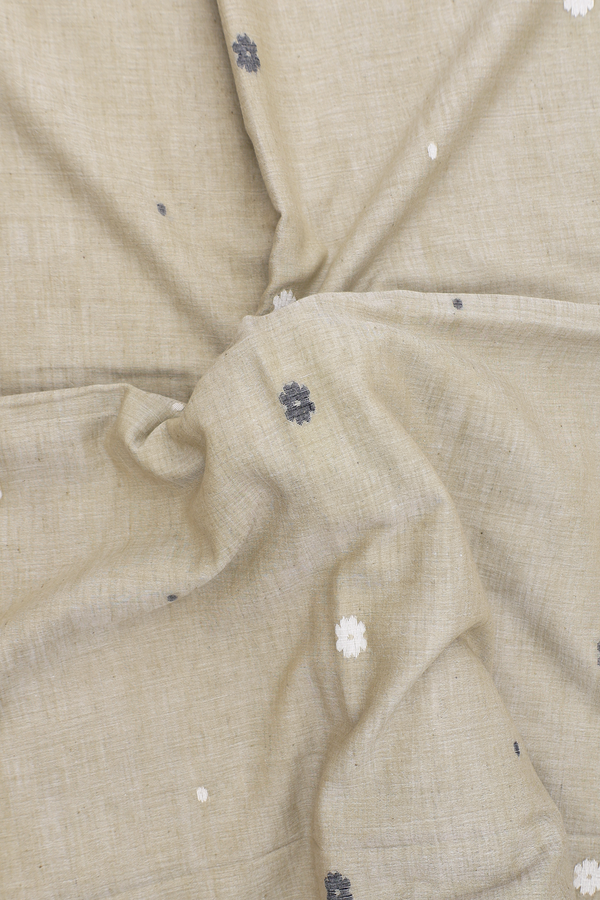 Bengal Cotton Saree In Greenish Beige With Threadwork Buttas