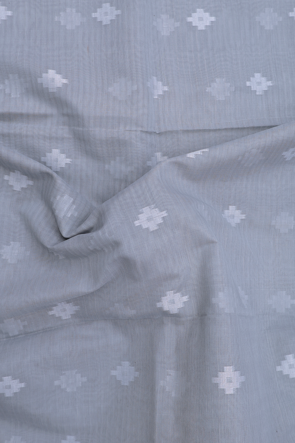 Bengal Cotton Saree In Grey With Threadwork Buttas