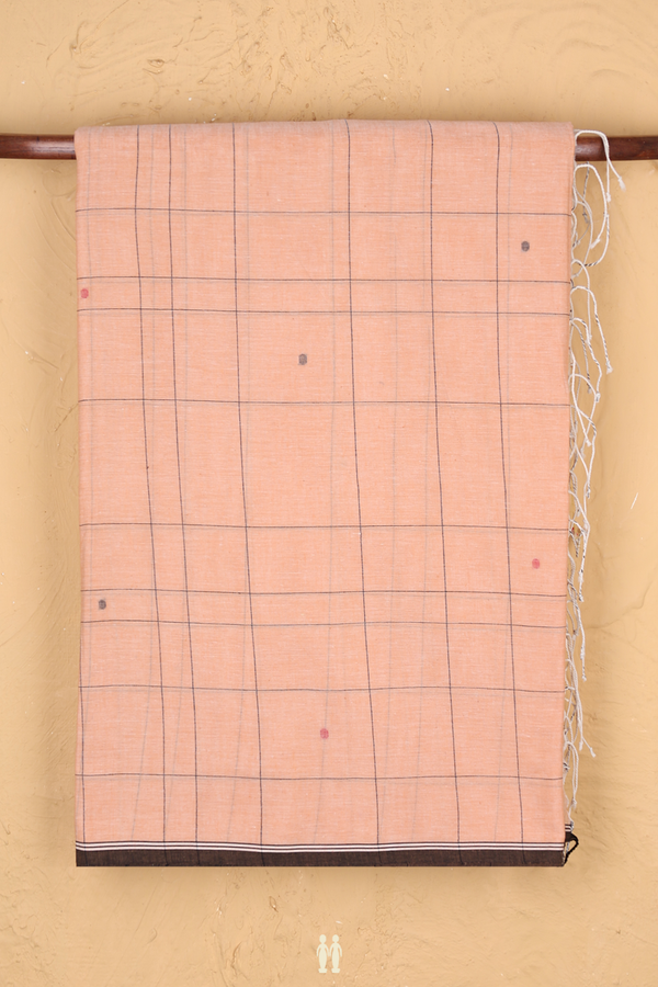 Bengal Cotton Saree In Orange With Checks Design