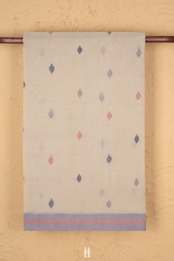 Bengal Cotton Saree In Pastel Brown With Threadwork Buttas