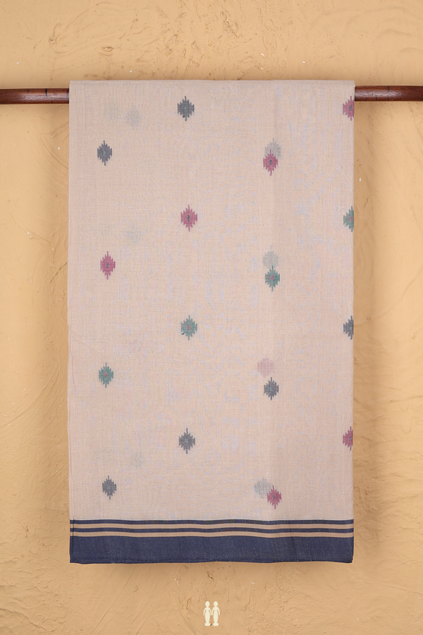 Bengal Cotton Saree In Pastel Brown With Threadwork Buttas