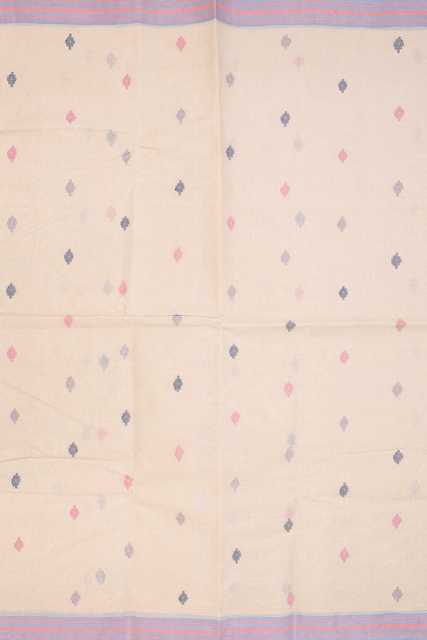 Bengal Cotton Saree In Pastel Brown With Threadwork Buttas