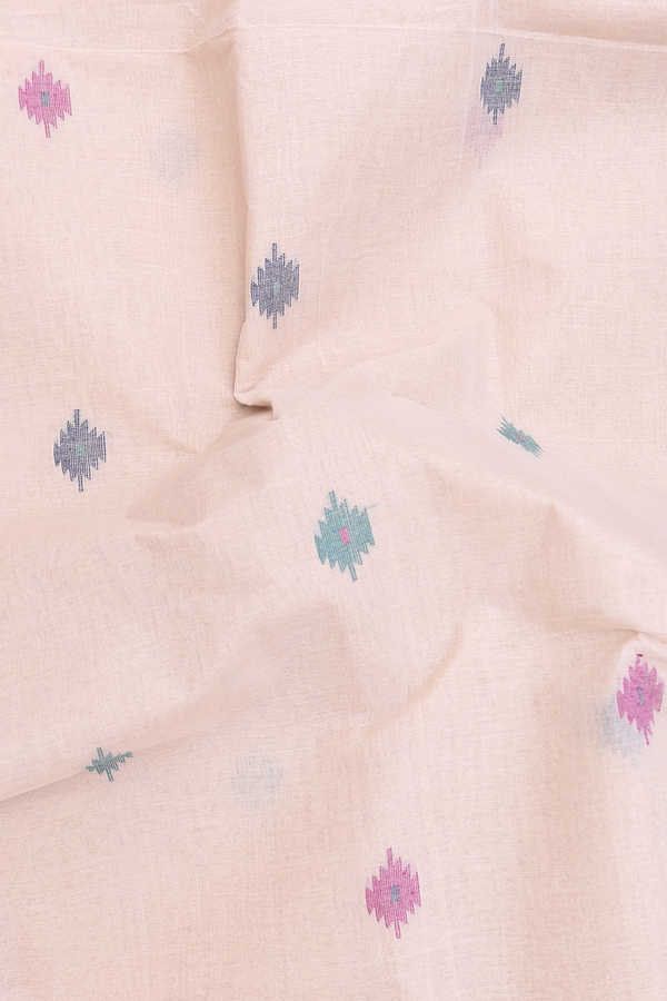 Bengal Cotton Saree In Pastel Brown With Threadwork Buttas