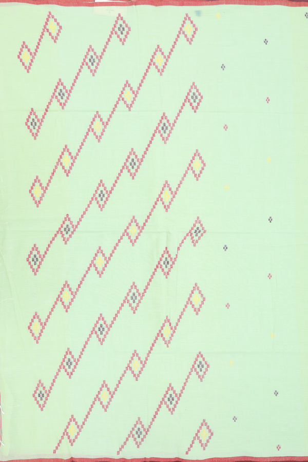 Bengal Cotton Saree In Pastel Green With Threadwork Buttas