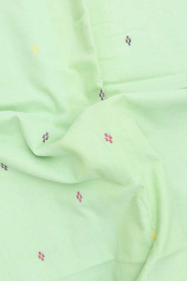 Bengal Cotton Saree In Pastel Green With Threadwork Buttas