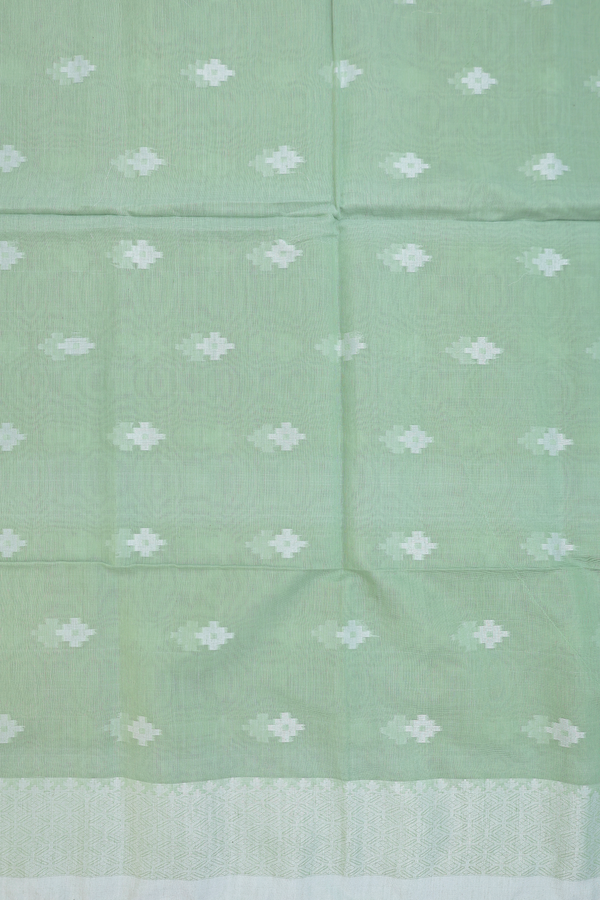 Bengal Cotton Saree In Pastel Green With Threadwork Buttas