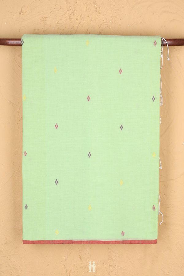 Bengal Cotton Saree In Pastel Green With Threadwork Buttas