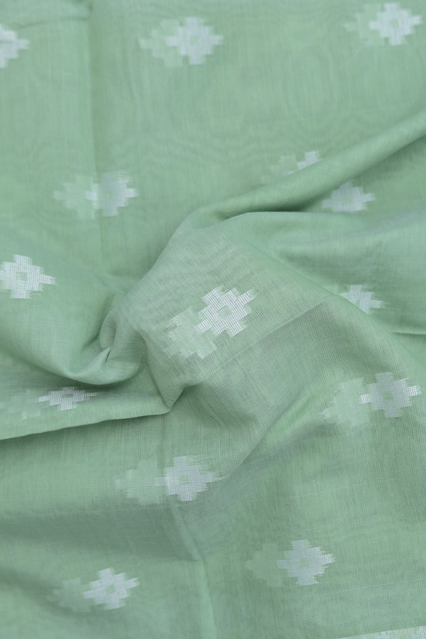 Bengal Cotton Saree In Pastel Green With Threadwork Buttas