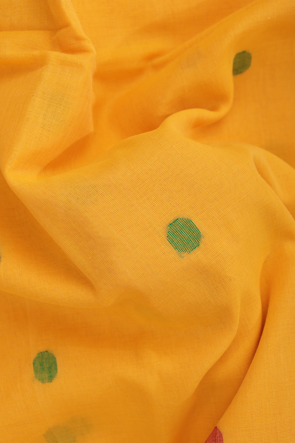 Bengal Cotton Saree In Royal Orange With Threadwork Buttas