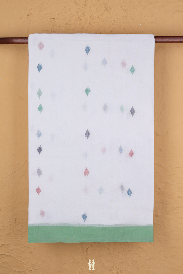 Bengal Cotton Saree In White With Threadwork Buttas