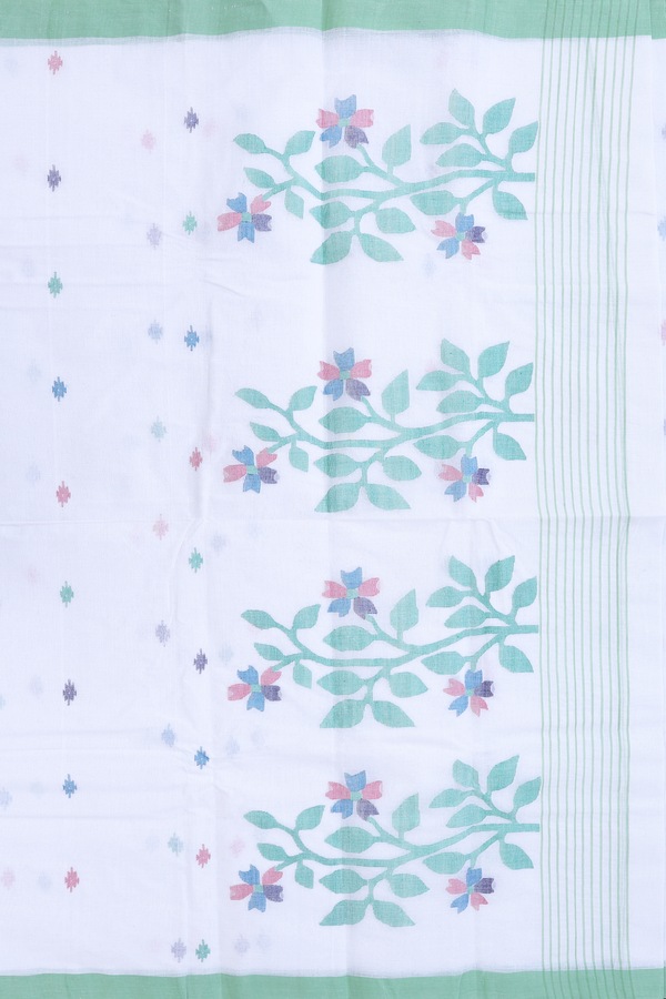 Bengal Cotton Saree In White With Threadwork Buttas