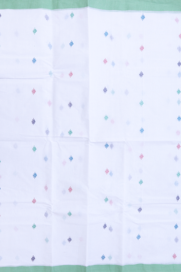 Bengal Cotton Saree In White With Threadwork Buttas