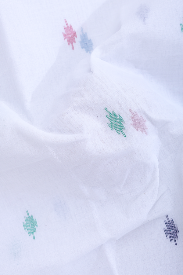 Bengal Cotton Saree In White With Threadwork Buttas