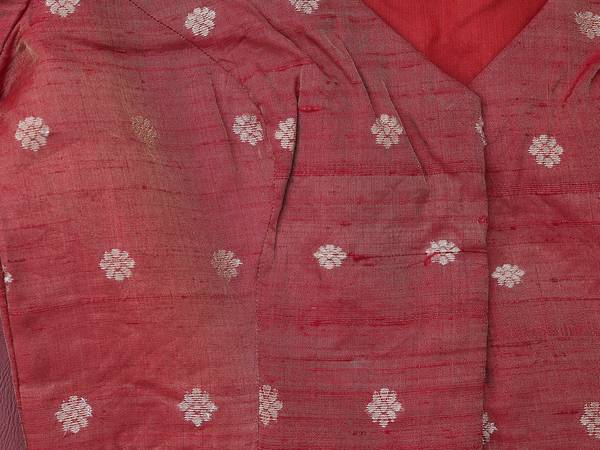 Boat Neck Floral Buttas Burnt Orange Raw Silk Readymade Blouse