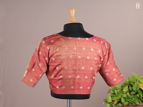 Boat Neck Floral Buttas Burnt Orange Raw Silk Readymade Blouse