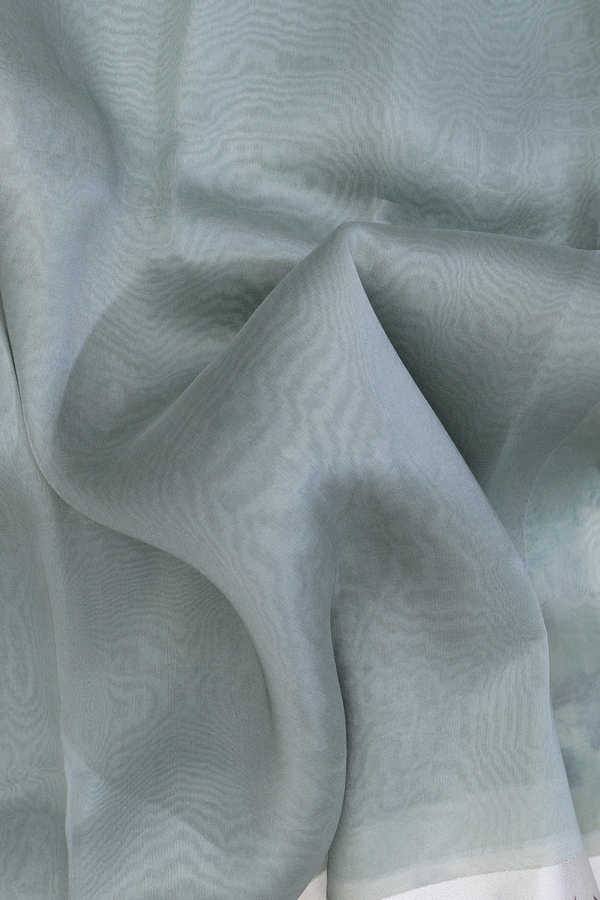 Organza Silk Saree In Green Beige With Floral Border