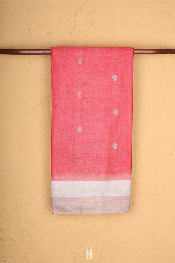Tussar Silk Saree In Red With Floral Buttas
