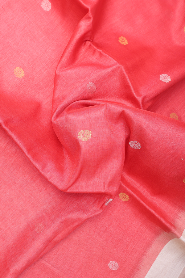 Tussar Silk Saree In Red With Floral Buttas