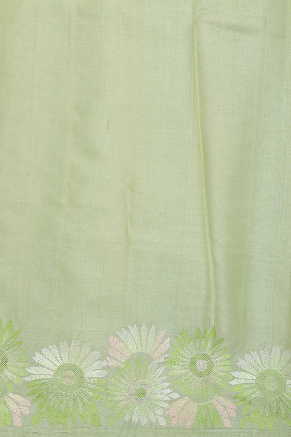 Tussar Silk Saree In Sage Green With Floral Border