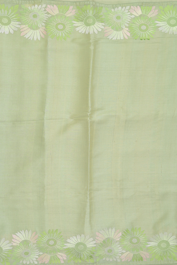 Tussar Silk Saree In Sage Green With Floral Border