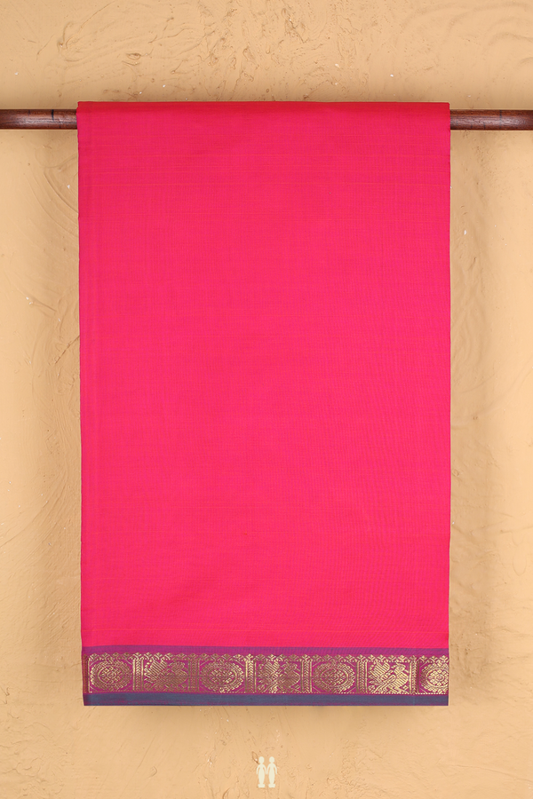 Semi Silk Cotton Saree In Rani Pink With Contrast Border