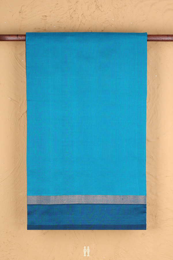Semi Silk Cotton Saree In Peacock Blue With Contrast Border