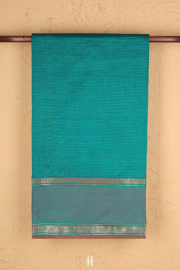 Semi Silk Cotton Saree In Teal Green With Stripes Design