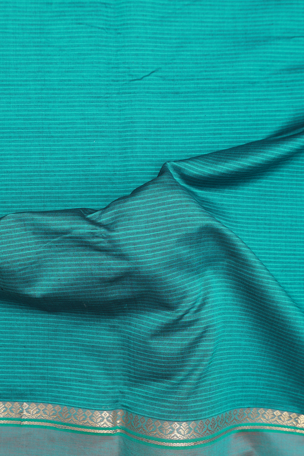 Semi Silk Cotton Saree In Teal Green With Stripes Design