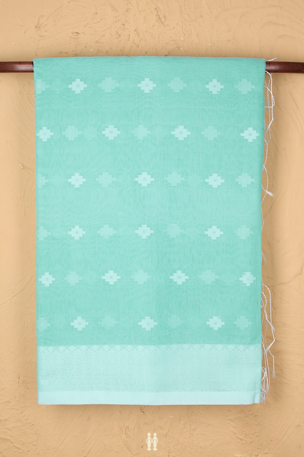 Bengal Cotton Saree In Mint Green With Threadwork Buttas