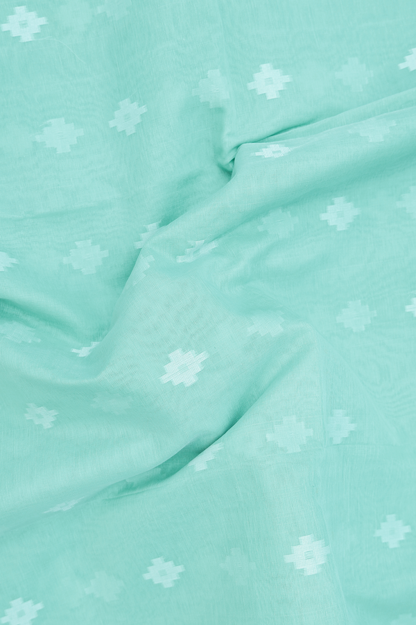 Bengal Cotton Saree In Mint Green With Threadwork Buttas