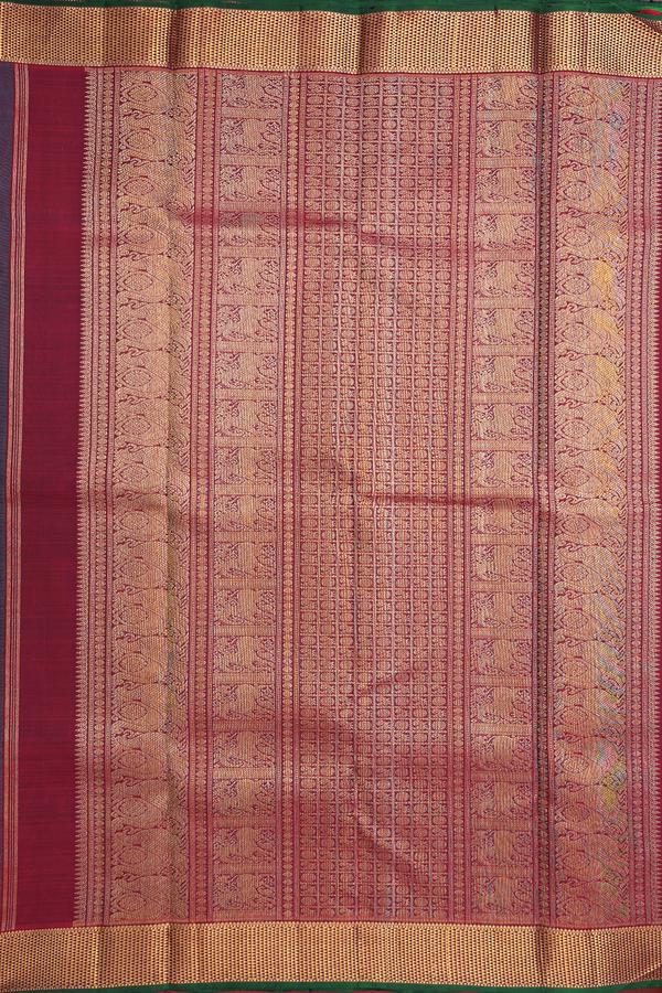 Kanchipuram Silk Saree In Pine Green With Peacock Buttas