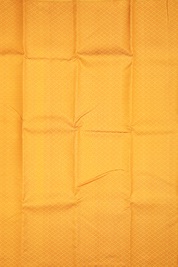 Kanchipuram Silk Saree In Saffron Yellow With Jacquard Pattern