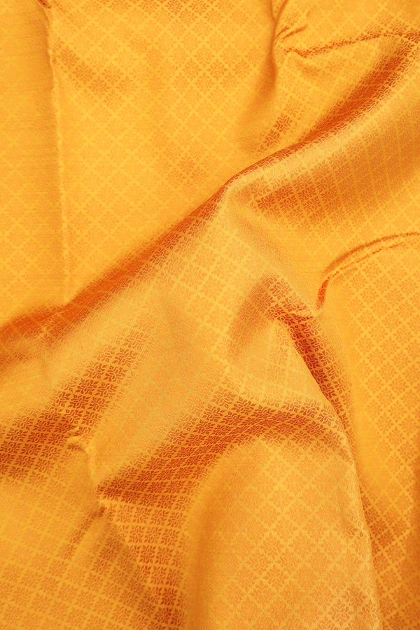 Kanchipuram Silk Saree In Saffron Yellow With Jacquard Pattern