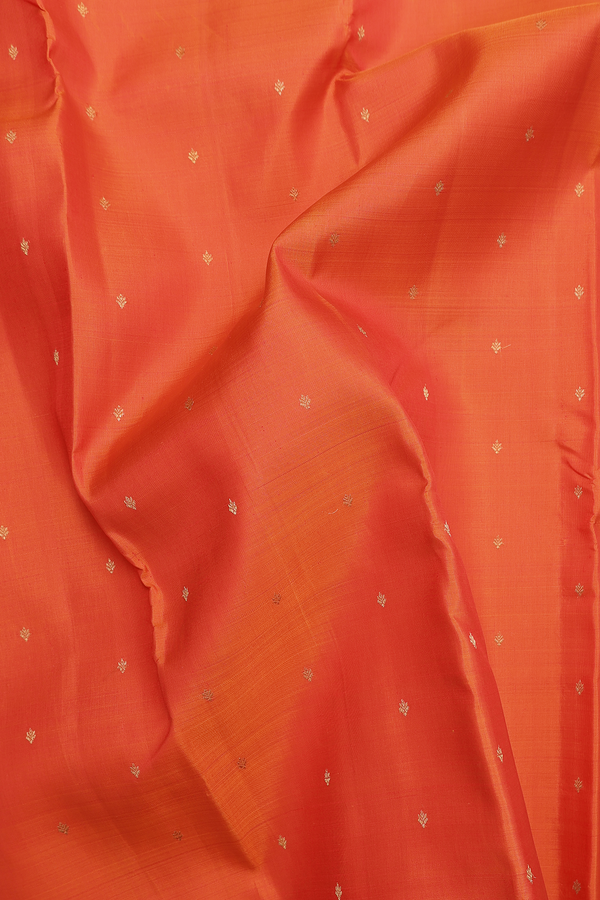 Kanchipuram Silk Saree In Bright Orange With Zari Buttis