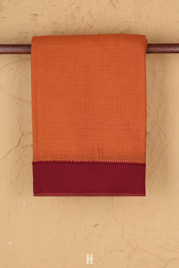 Dharwad Cotton Saree In Orange With Checks Design