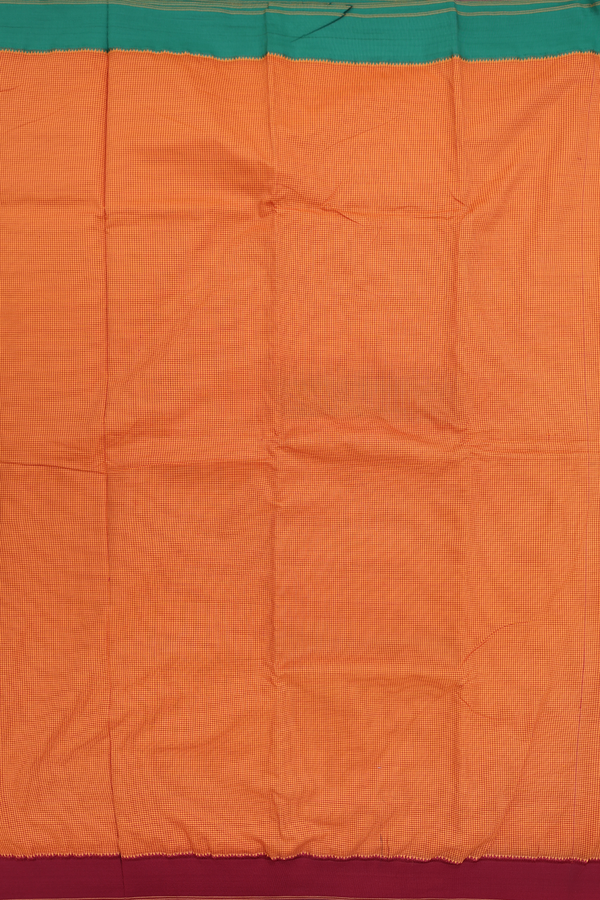 Dharwad Cotton Saree In Orange With Checks Design
